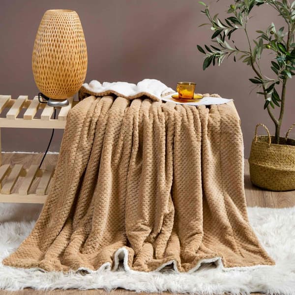 Tæppetæppe Sherpa 150x200 beige hvid dobbeltsidet lam