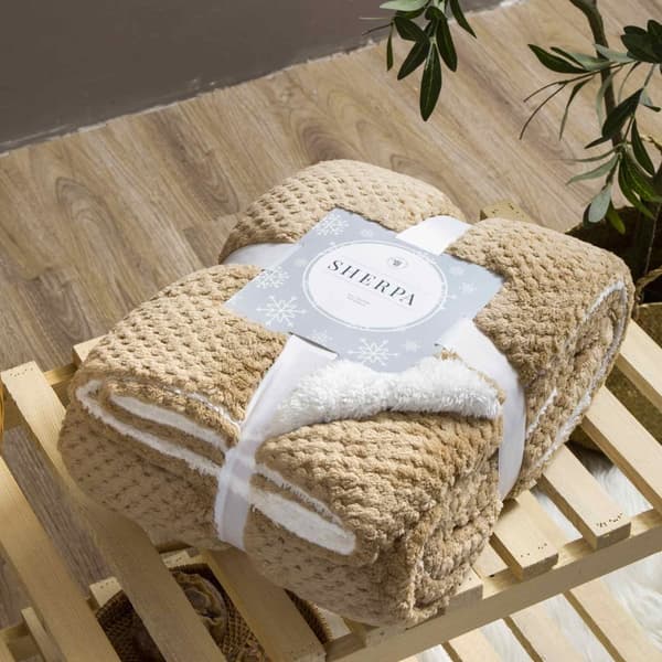 Tæppetæppe Sherpa 150x200 beige hvid dobbeltsidet lam