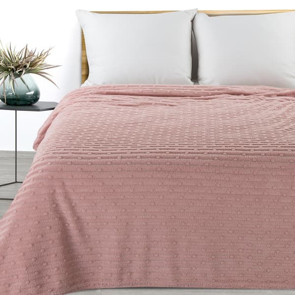 Tæppekast LISA 150x200 Design91 pudderpink jacquardvævning i striber og bobler