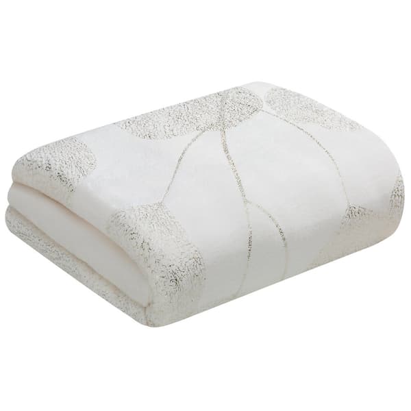 Filt GINKO2 150x200 Eurofirany vit med gyllene eukalyptusgrenar