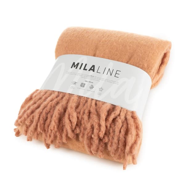 Tæppekast MOHAIR 130x170 Eurofirany murstensrød med frynser