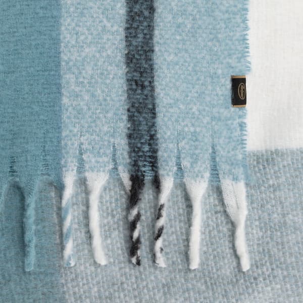 Tæppetæppe MOHAIR 130x170 Eurofirany blå creme tern med frynser