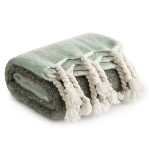 Tæppetæppe MOHAIR 130x170 Eurofirany grøn creme med dekorative frynser