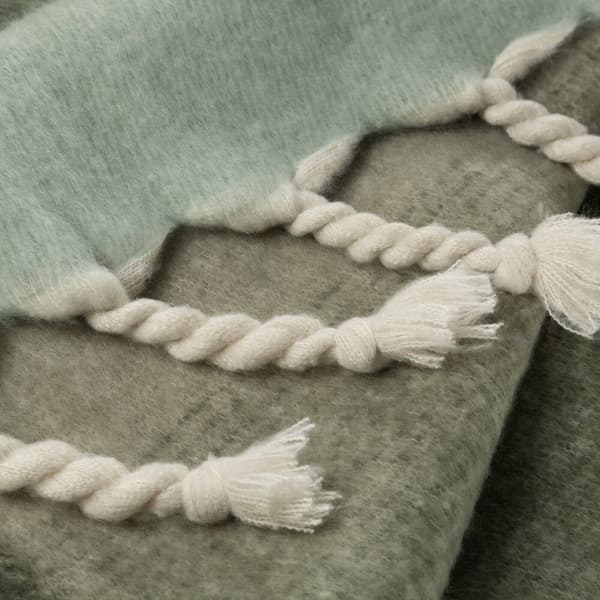 Tæppetæppe MOHAIR 130x170 Eurofirany grøn creme med dekorative frynser