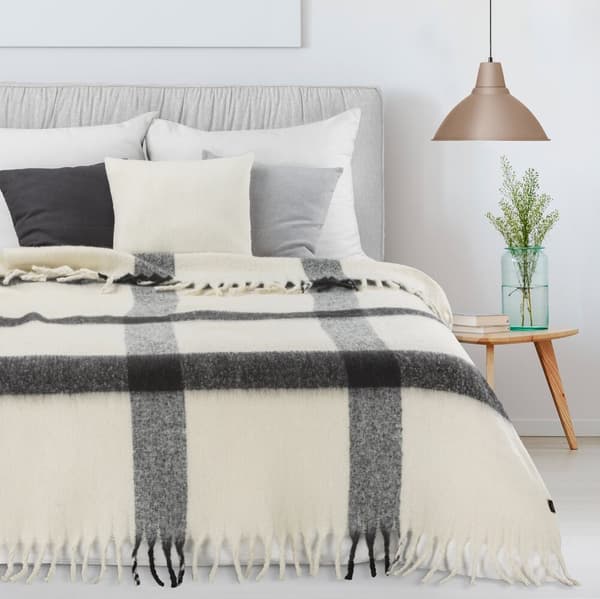 Tæppetæppe MOHAIR 130x170 Eurofirany sort creme tern med frynser