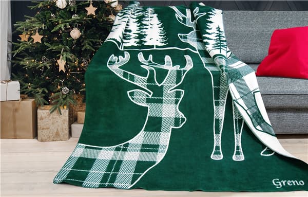 Greno Glamour -peitto 150x200 talviaika Vihreä poron joulukuusensekki