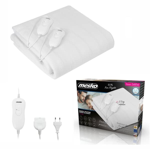 Mesko MS 7420 elektrisk tæppe Elektrisk sengevarmer 2x 60 W Hvid, Polyester