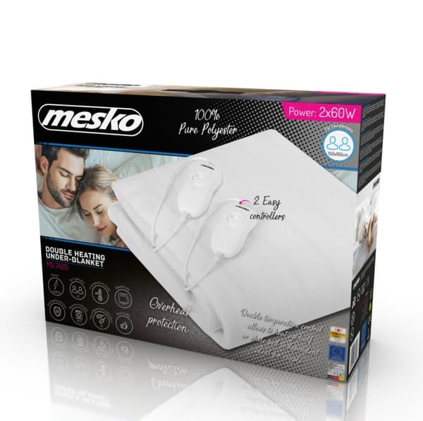 Mesko MS 7420 elektrisk tæppe Elektrisk sengevarmer 2x 60 W Hvid, Polyester