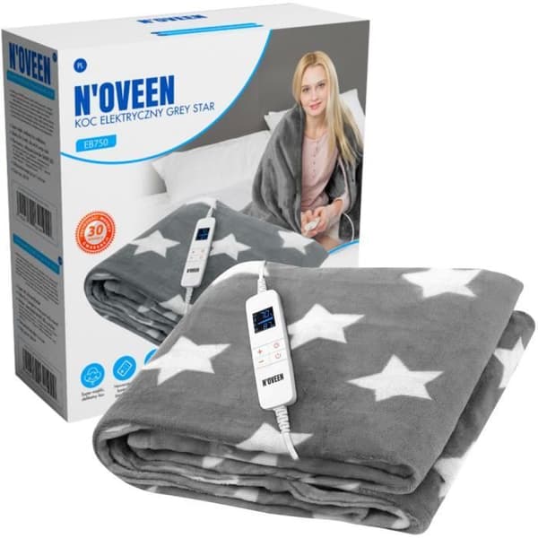 Elastisk täcke - Grey Star - EB750 - 180 x 160 cm - Avtagbar LCD-kontroller - Automatisk avstängning 3h