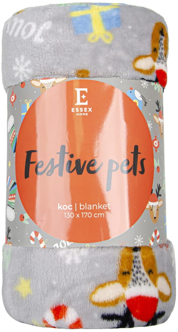 Festive Pets Juletæppe 130x170 Grå Rensdyr Blødt