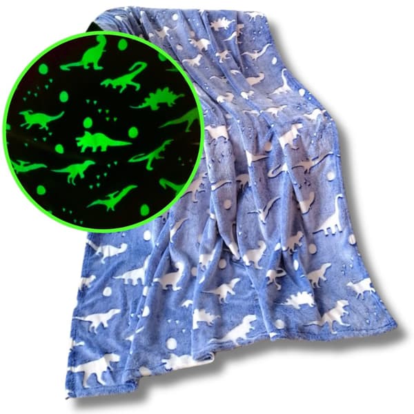 Filt Lysande i Mörkret 150x200 Vit Dinosaurier Fluorescerande