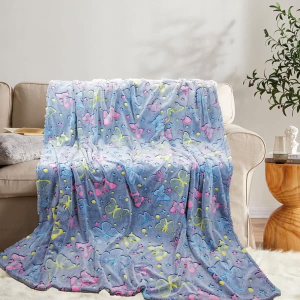 Pimeässä hohtava peitto 150x200 Värikkäät neonperhoset