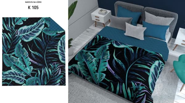 Päiväpeitto 170x210 Dutch Leaves Navy Turquoise