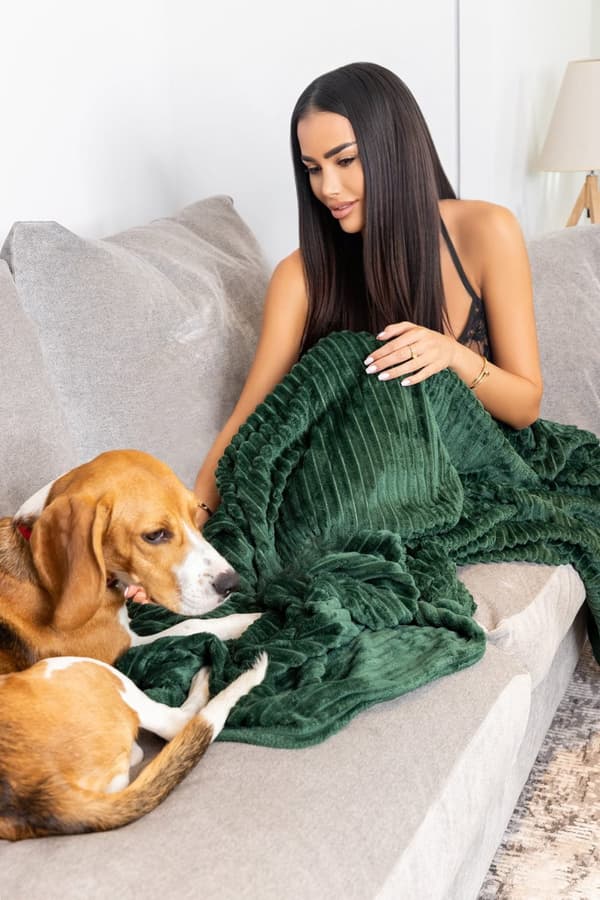 FLEECE fleece tæppe 170x210 flaskegrøn