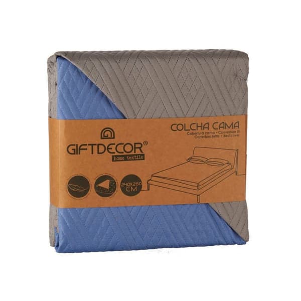 Sengetæppe med to sider 240 x 260 cm Blå Grå (6 enheder)