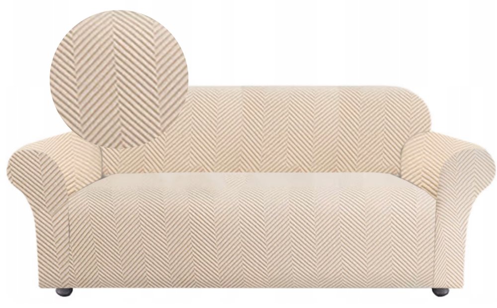 BEIGE JACQUARD SILLBENSMÖNSTER SOFFÖVERDRAG STORT 2-SITS [42-Z5-BZ]