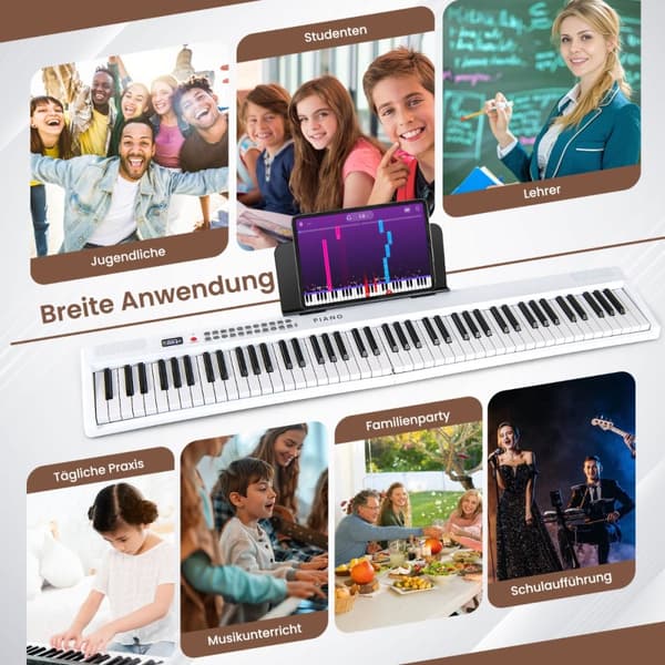 Piano Keyboard, 88 tangenter Piano Keyboard med 1000 rytmer 1000 toner, 128x23x6 cm, Svart