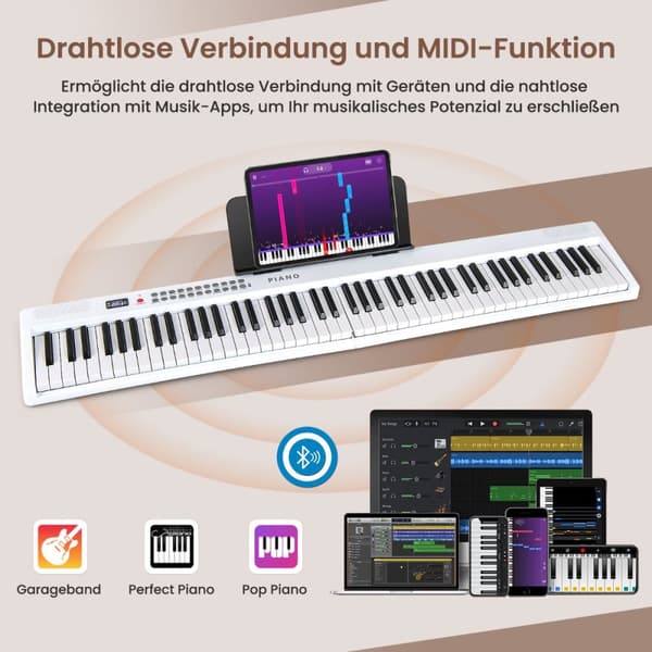 Piano Keyboard, 88 tangenter Piano Keyboard med 1000 rytmer 1000 toner, 128x23x6 cm, Svart