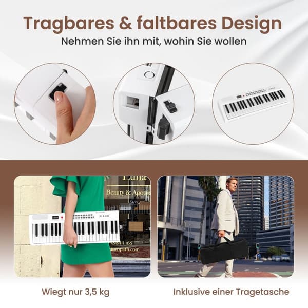 Piano Keyboard, 88 tangenter Piano Keyboard med 1000 rytmer 1000 toner, 128x23x6 cm, Svart