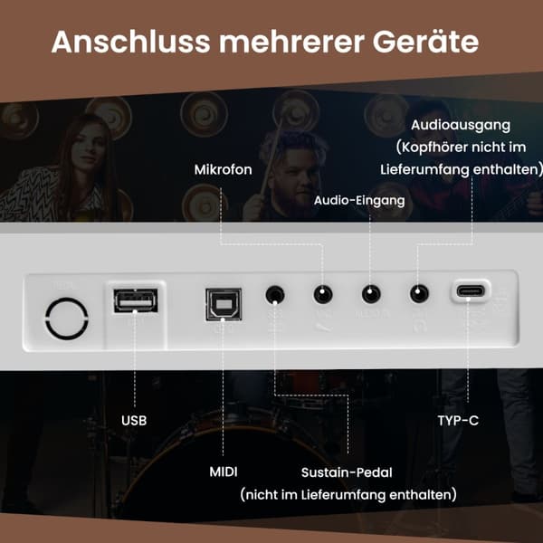 Piano Keyboard, 88 tangenter Piano Keyboard med 1000 rytmer 1000 toner, 128x23x6 cm, Svart