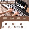 Miniatyrbillede 8 af 8: Klaver Keyboard, 88 Tangenter Klaver Keyboard med 1000 Rytmer 1000 Toner, 128x23x6 cm, Sort