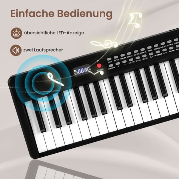 Klaver Keyboard, 88 Tangenter Klaver Keyboard med 1000 Rytmer 1000 Toner, 128x23x6 cm, Sort