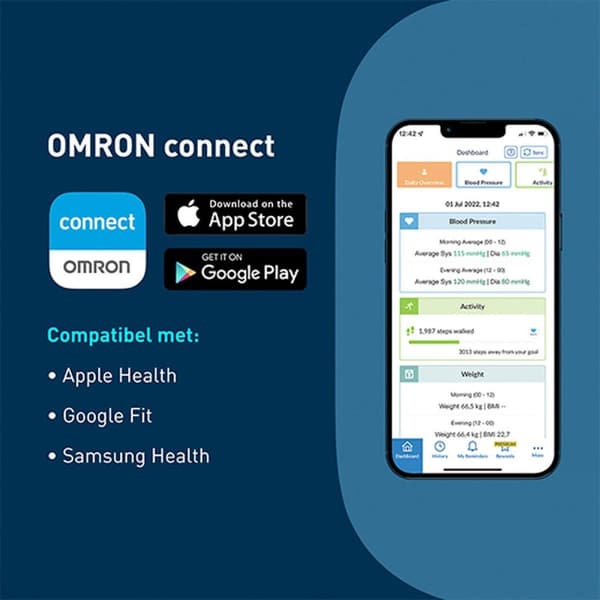 OMRON EVOLV blodtrycksmätare överarm - blodtrycksmätare - med mobilapp - kliniskt validerad - 22 till 42 cm manschett