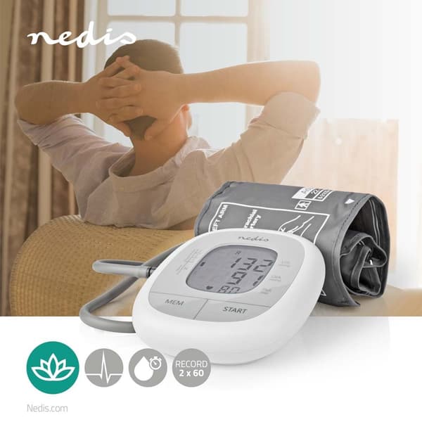 Nedis Blodtrycksmätare | Arm | LCD-skärm bakgrundsbelysning | 22 - 42 cm | Minnesplatser: 60 | Vit