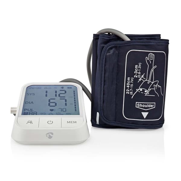 Nedis SmartLife Blodtryksmåler | Arm | Bluetooth® | LCD Display | 22 - 42 cm | Angivelse af stilstand / Detektion af uregelmæssig hjerterytme / Detekt