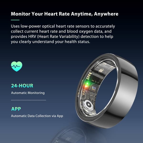 Smart Ring – Fitness- og sundhedstracker – Søvn, puls og aktivitetsmåler – Vandtæt, Bluetooth 5.0 – Kompatibel med iOS og Android