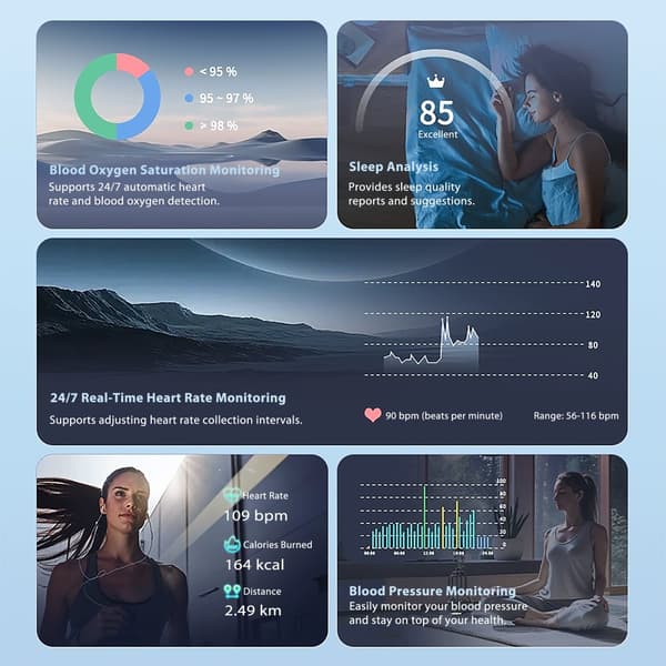 Smart Ring – Fitness- og sundhedstracker – Søvn, puls og aktivitetsmåler – Vandtæt, Bluetooth 5.0 – Kompatibel med iOS og Android