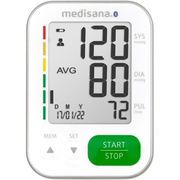 BU 570 medisana ansluten blodtrycksmätare - Smal design - Stor skärm - XXL-siffra - Arytmimätning - Bluetooth - 240 minnen