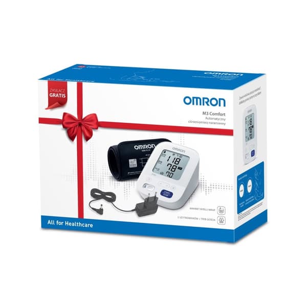 Omron M3 COMFORT blodtryksmåler til overarmen + strømforsyning gavesæt