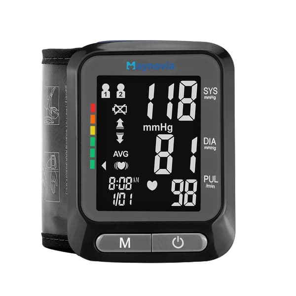Handledsblodtryksmåler, LCD HD-display, 120 hukommelsespladser,sort