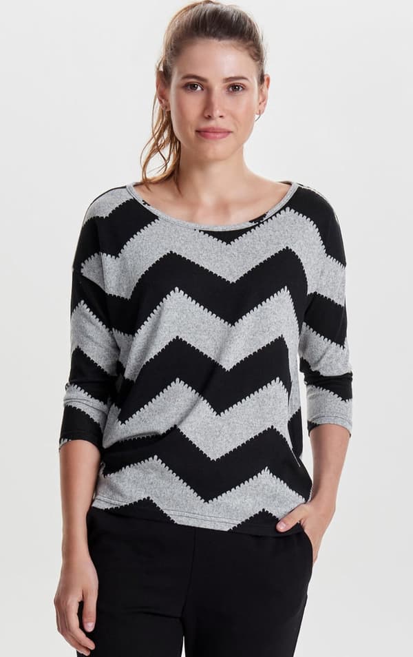 Only - onlElcos 4/5 Top AOP Ljusgrå - Black Zigzag S