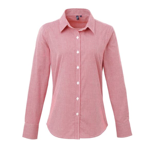 Premier Dame/Ladies Microcheck langærmet skjorte Red/White L
