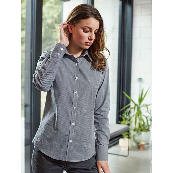 Premier Womens/Ladies Microcheck Long Sleeve Shirt