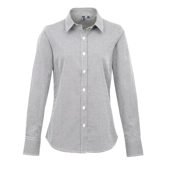 Premier Womens/Ladies Microcheck Long Sleeve Shirt
