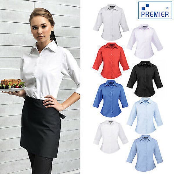 Premier Womens/Ladies Poplin 3/4 Sleeve Blouse