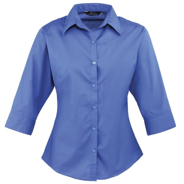 Premier Womens/Ladies Poplin 3/4 Sleeve Blouse Royal 10