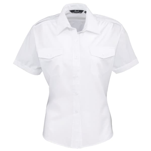 Premier Womens/Ladies Short Sleeve Pilot Blouse / Plain Work Shirt