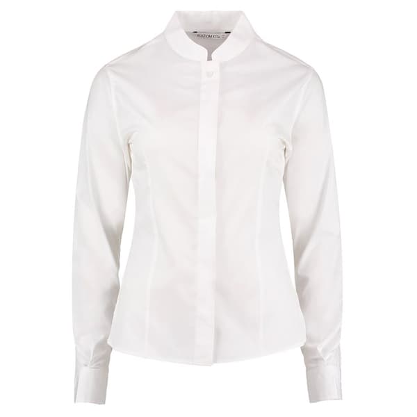 Kustom Kit Mandarin krave med langærmet skjorte med lang ærme til kvinder/damer White 16