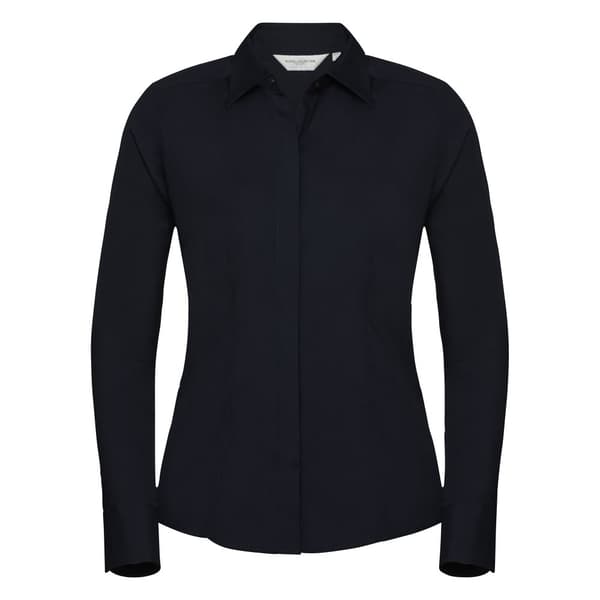 Russell Collection Ladies/Womens Long Sleeve Poly-Cotton Easy Care Fitted Poplin Shirt