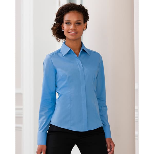 Russell Collection Ladies/Womens Long Sleeve Poly-Cotton Easy Care Fitted Poplin Shirt