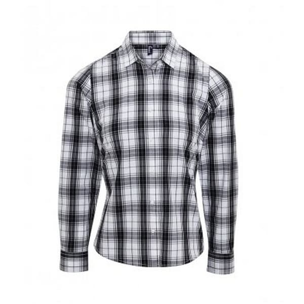 Premier Womens/Ladies Ginmill Check Long Sleeve Shirt Black/White XS