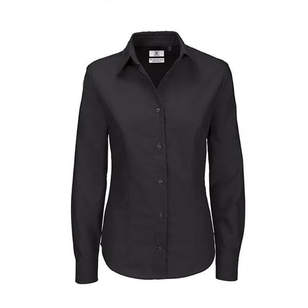 B&C Ladies Oxford långärmad skjorta / Skjortor och blusar för damer Black 3XL