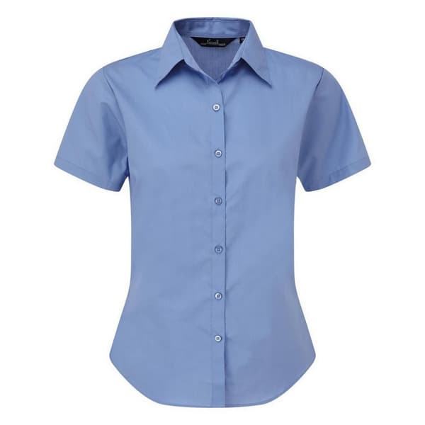 Premier Short Sleeve Poplin Blouse / Plain Work Shirt Mid Blue 24