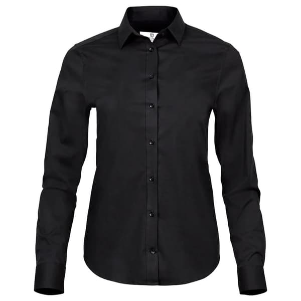 Tee Jays Dame/kvinder Stretch Luxury langærmet poplinskjorte med lange ærmer Black L