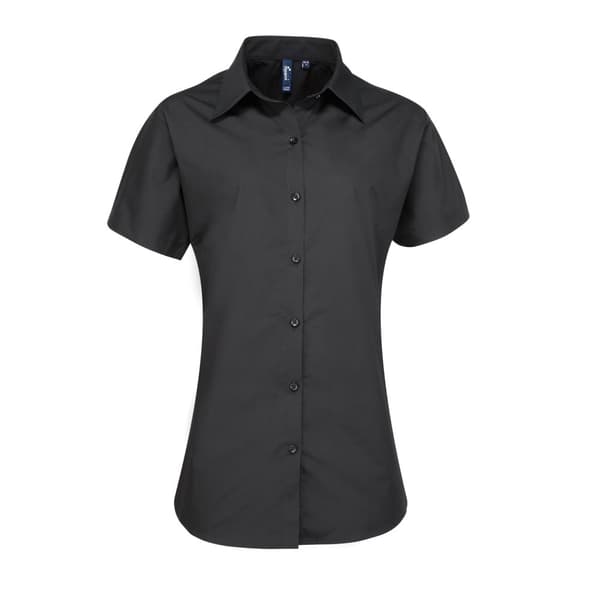 Premier Womens/Ladies Supreme Heavy Poplin Short Sleeve Work Shirt Black 18