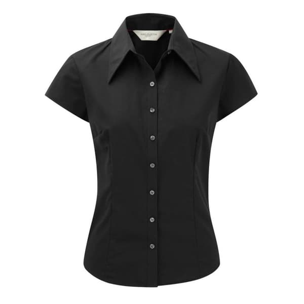 Russell Collection Womens/Ladies kort kort kepsärm Tencel® Fitted Shirt Black 2XL